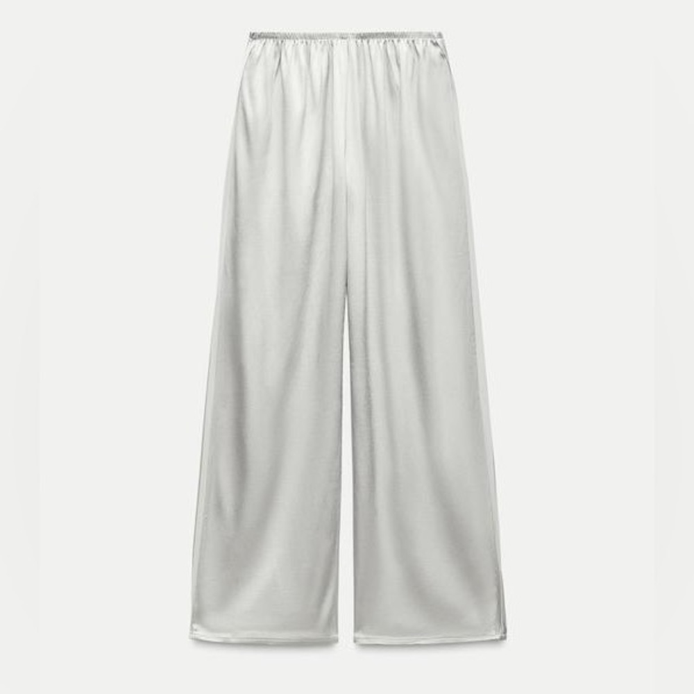 Zara SATIN EFFECT STRAIGHT LEG PANTS SILVER  size XS - Picture 7 of 17